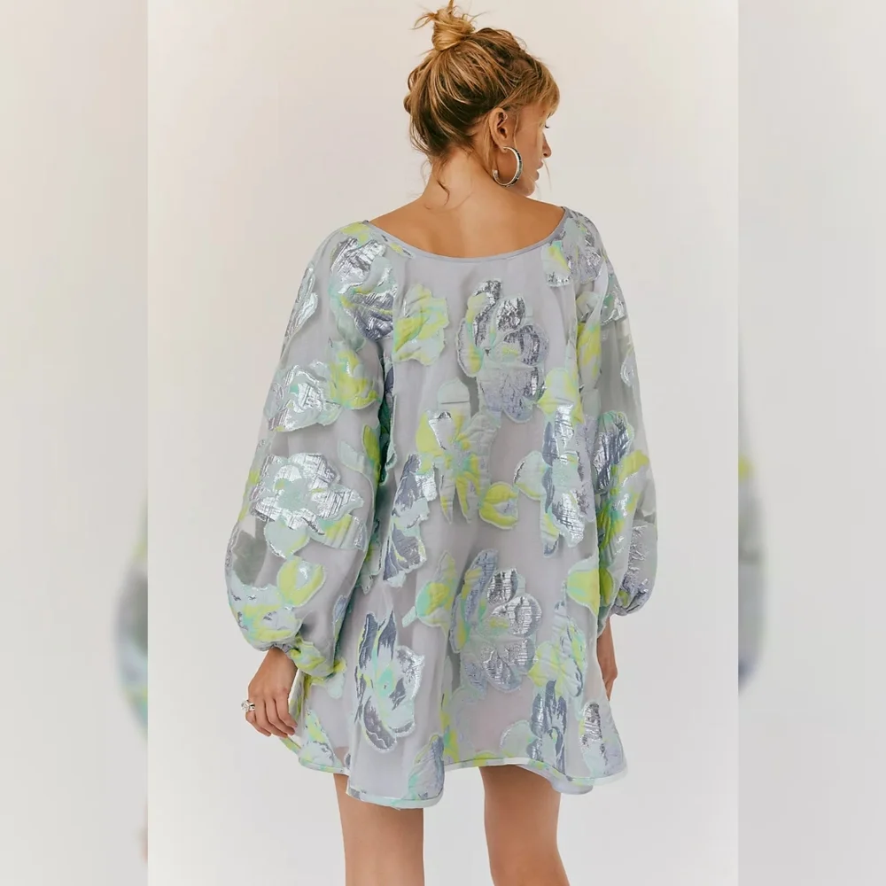 Arianne Elmy Magnolia Floral Good Luck Dress In Sea Combo Women's Size Medium - Picture 2 of 15